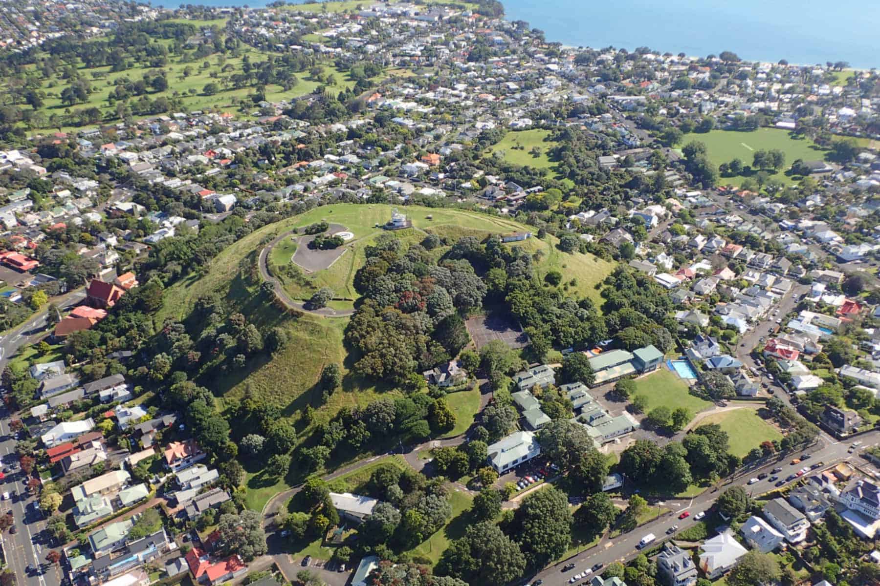 Aerial view of Takarunga / Mt Victoria and the surrounding Devonport neighbourhood