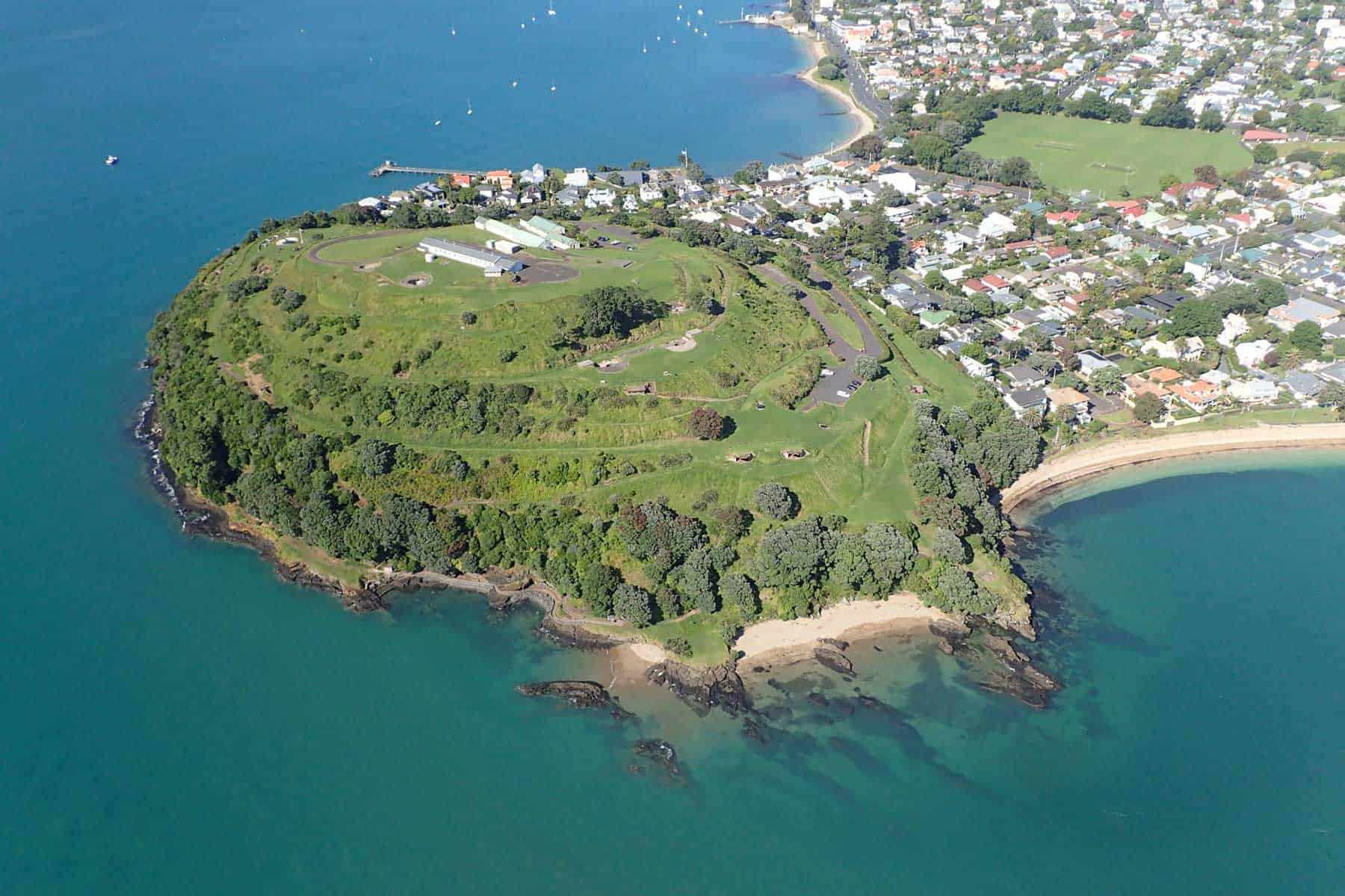 Aerial view of Maungauika / North Head and its coastal headland
