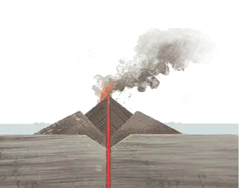 2. The tuff ring walls block the water and a scoria cone builds inside